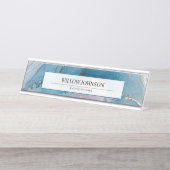 Elegant Blue Gold Marble Accounts Executive Audit  デスクネームプレート (正面)