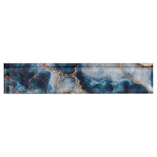 Elegant Blue & Gold Marble Desk Nameplate  デスクネームプレート (正面)