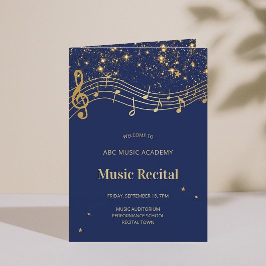 Elegant Blue Gold Music Recital Program 招待状