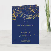 Elegant Blue Gold Music Senior Recital Program 招待状 (正面)