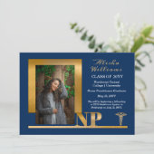 Elegant Blue Gold NP Nurse Practitioner 案内状 (スタンド正面)