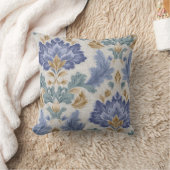 Elegant Blue & Gold Ornamental Floral Throw Pillow クッション (ブランケット)