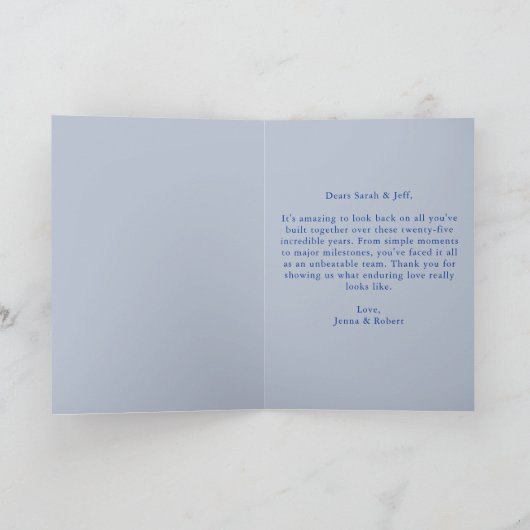 Elegant Blue Gold Ornate 25th Wedding Anniversary カード (内部)