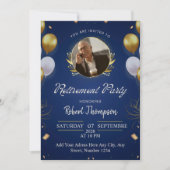 Elegant Blue Gold Retirement Party Invitation 招待状 (正面)