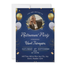 Elegant Blue Gold Retirement Party Invitation