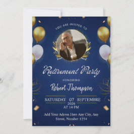 Elegant Blue Gold Retirement Party Invitation 招待状
