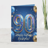 Elegant Blue Gold Sparkly Balloons 70th Birthday カード (正面)