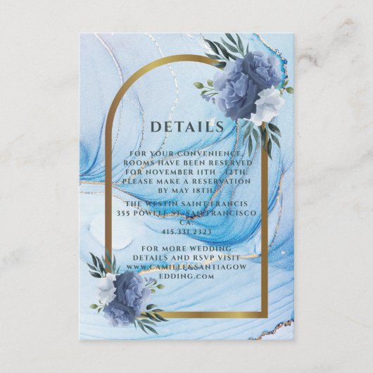 Elegant Blue & Gold Wedding Enclosure Card  エンクロージャーカード (正面)