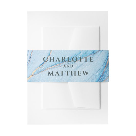 Elegant Blue & Gold Wedding Invitation  招待状ベリーバンド (正面例)