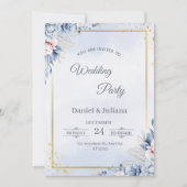 Elegant Blue & Gold Wedding Invitation 招待状 (正面)