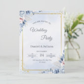 Elegant Blue & Gold Wedding Invitation 招待状 (スタンド正面)