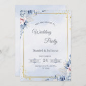 Elegant Blue & Gold Wedding Invitation 招待状 (正面/裏面)