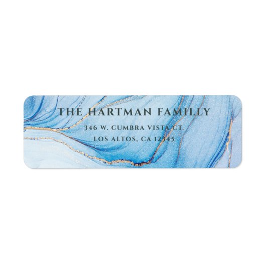Elegant Blue & Gold Wedding Return Address Label ラベル (正面)