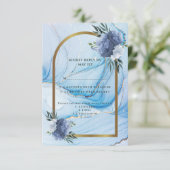 Elegant Blue & Gold Wedding RSVP Card  (スタンド正面)