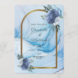 Elegant Blue & Gold Wedding Save the Date  セーブザデート