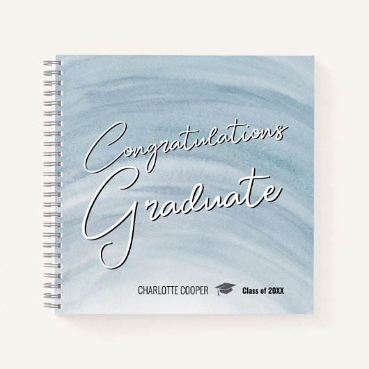 Elegant Blue Graduation Guest Book ノートブック (正面)