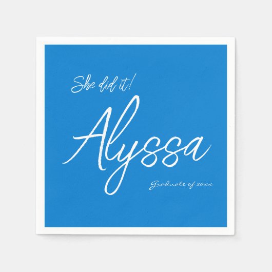 Elegant Blue Graduation Party She did it スタンダードカクテルナプキン (正面)