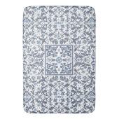 Elegant Blue Graphic Floral Pattern バスマット (正面縦)