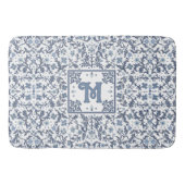 Elegant Blue Graphic Floral Pattern Monogram バスマット (正面)