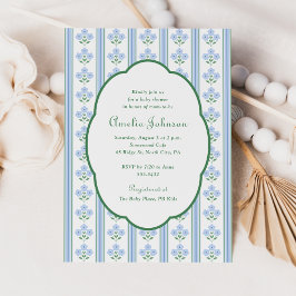 Elegant Blue Green Floral Baby Shower Invitation 招待状