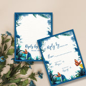 Elegant Blue Green Foliage Butterfly Wedding Reply 出欠カード