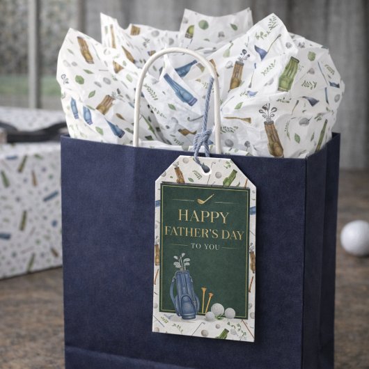 Elegant Blue Green Golf Theme Happy Father's Day ギフトタグ