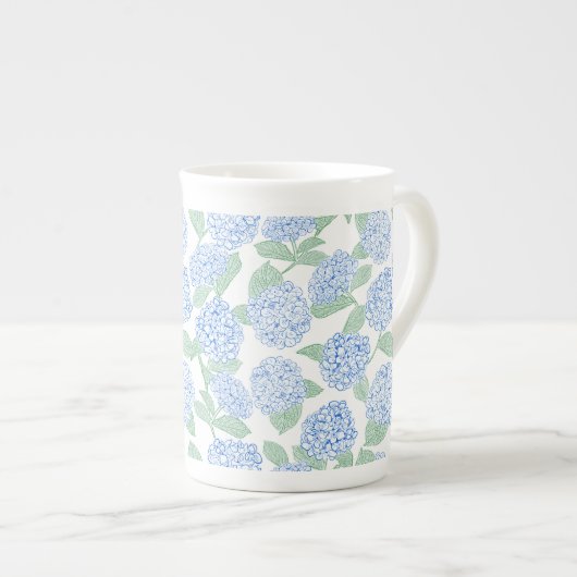 Elegant Blue Green Hydrangea Preppy ボーンチャイナマグカップ (正面右)