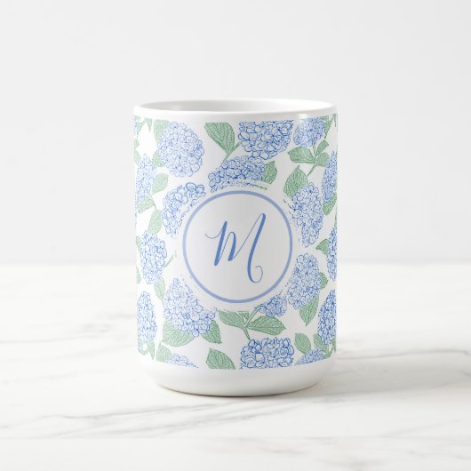 Elegant Blue Green Hydrangea Preppy Personalised コーヒーマグカップ (中央)