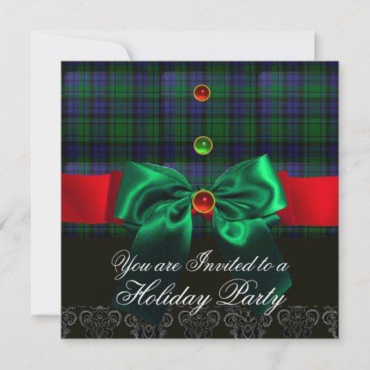 Elegant blue-green tartan Christmas party decorati 招待状 (正面)