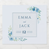 Elegant blue greenery names and date wedding スパークリングワインラベル (シングルラベル)