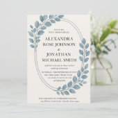 Elegant Blue Greenery & Silver Oval Modern 招待状 (スタンド正面)