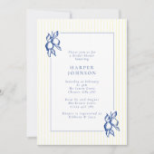 Elegant Blue Hand Drawn Lemon Amalfi Bridal Shower 招待状 (正面)