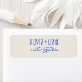 Elegant Blue Hand Written Retro Funky Wedding  ラベル