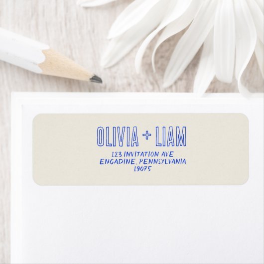 Elegant Blue Hand Written Retro Funky Wedding  ラベル (インサイチュ)