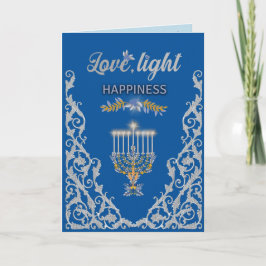 Elegant Blue Hanukkah Menorah Ornamental  カード
