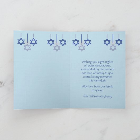 Elegant Blue Hanukkah Menorah Ornamental  カード (内部)