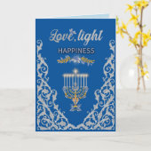 Elegant Blue Hanukkah Menorah Ornamental  カード (黄色い花)