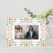 Elegant Blue Happy Hanukkah Family 1 Photo シーズンカード (スタンド正面)