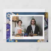 Elegant Blue Happy Hanukkah Family 1 Photo シーズンカード (正面)