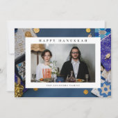 Elegant Blue Happy Hanukkah Family 1 Photo シーズンカード (正面)