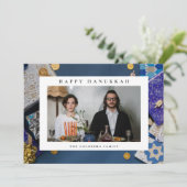 Elegant Blue Happy Hanukkah Family 1 Photo シーズンカード (スタンド正面)