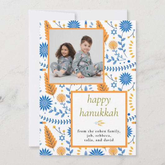 Elegant blue Happy Hanukkah Family 1 Photo シーズンカード (正面)