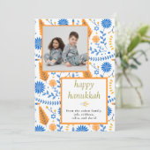 Elegant blue Happy Hanukkah Family 1 Photo シーズンカード (スタンド正面)
