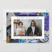 Elegant Blue Happy Hanukkah Family 1 Photo シーズンカード (正面)