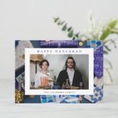 Elegant Blue Happy Hanukkah Family 1 Photo シーズンカード (スタンド正面)