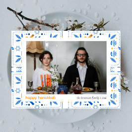 Elegant Blue Happy Hanukkah Family 1 Photo シーズンカード