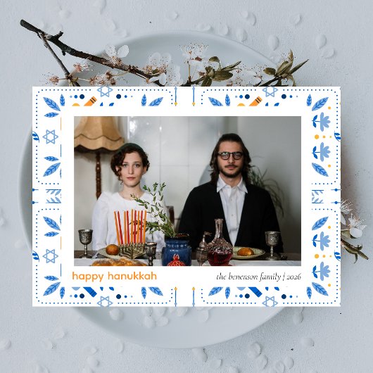 Elegant Blue Happy Hanukkah Family 1 Photo シーズンカード