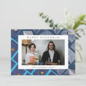 Elegant Blue Happy Hanukkah Family 1 Photo シーズンカード (スタンド正面)