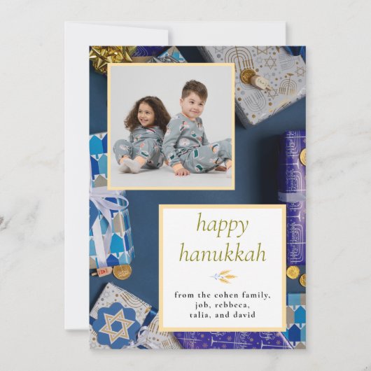 Elegant Blue Happy Hanukkah Family 1 Photo シーズンカード (正面)