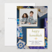 Elegant Blue Happy Hanukkah Family 1 Photo シーズンカード (正面/裏面)